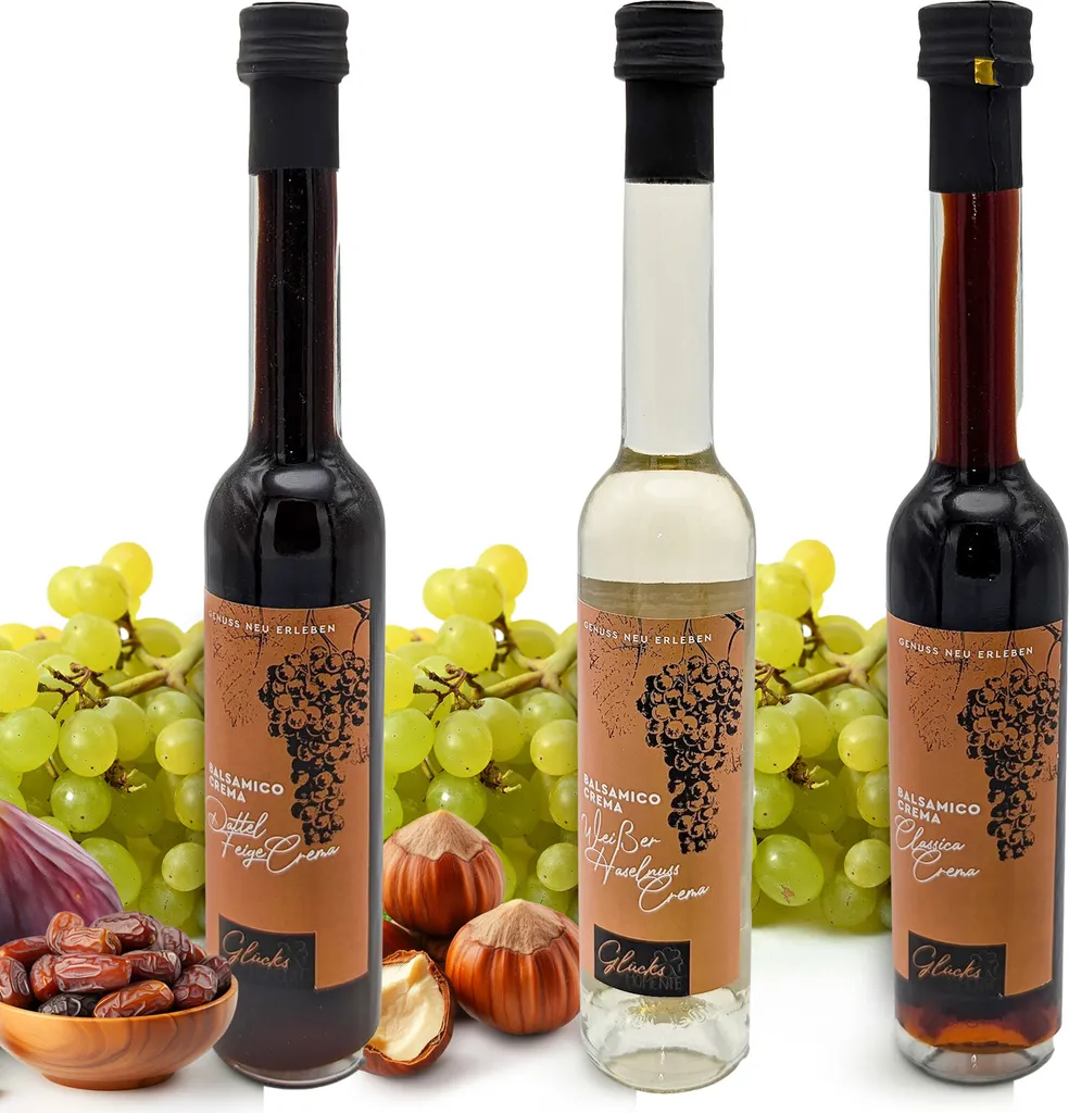 Glücks Momente Happy Moments BBQ Mix 3-piece set, 100ml each - Classica Crema, Date Fig Crema, White Hazelnut Crema - Balsamic Crema Fruit Vinegar Preparation with 3% acidity
