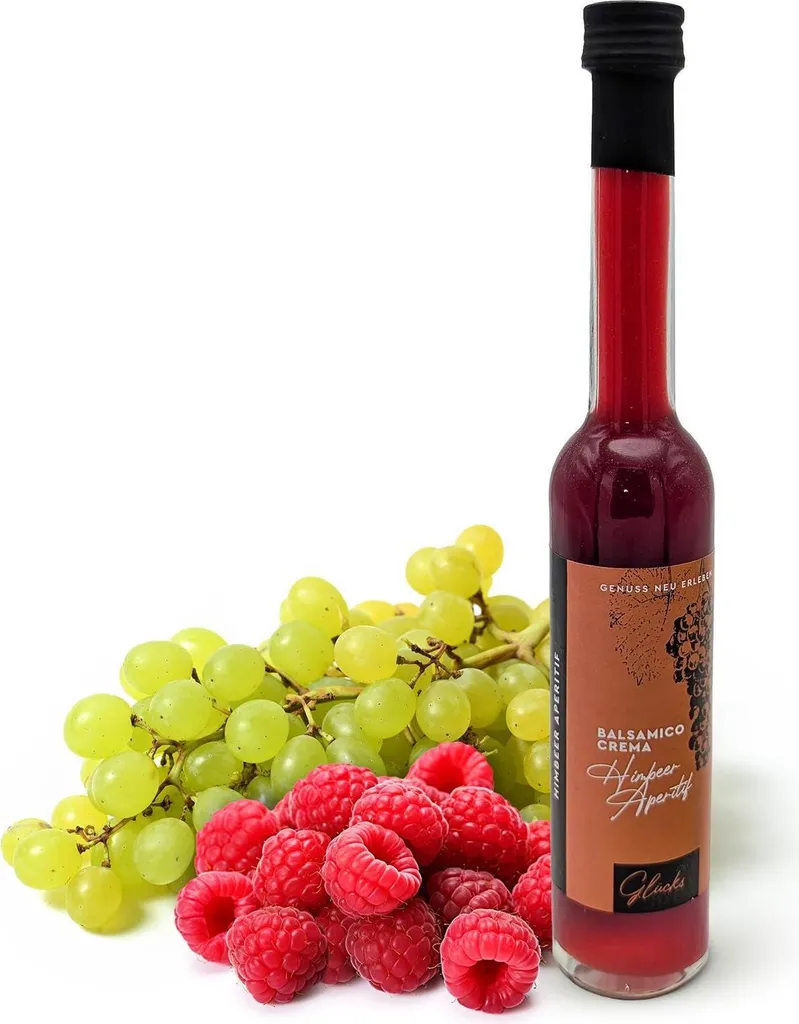 Glücks Momente Moments of Happiness - Raspberry Aperitif - 100ml Balsamic Crema Fruit Vinegar Preparation with 3% Acidity, for Dressings, Marinades & Desserts from Germany