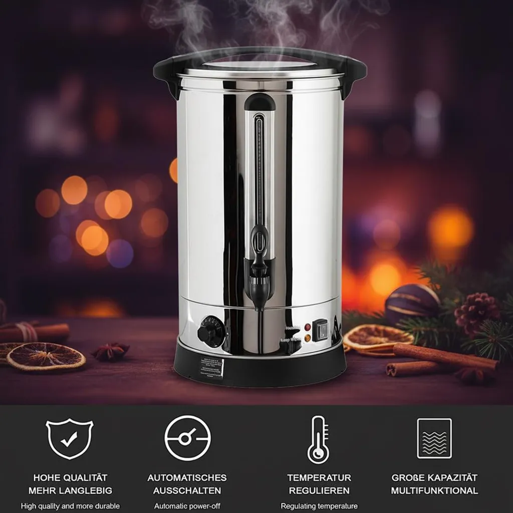 Melko Stainless steel mulled wine cooker/preserving machine with tap and thermostat 30–100 °C