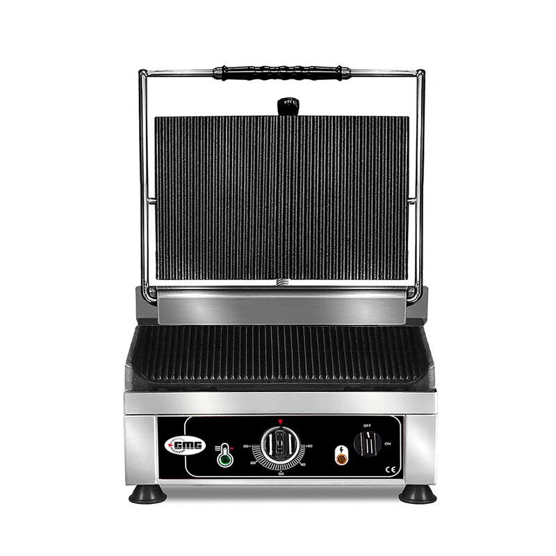 GMG - Grill plate, ribbed - with 2 separately controlled heating zones - cast iron cooking surface - grease collection tray - stainless steel housing