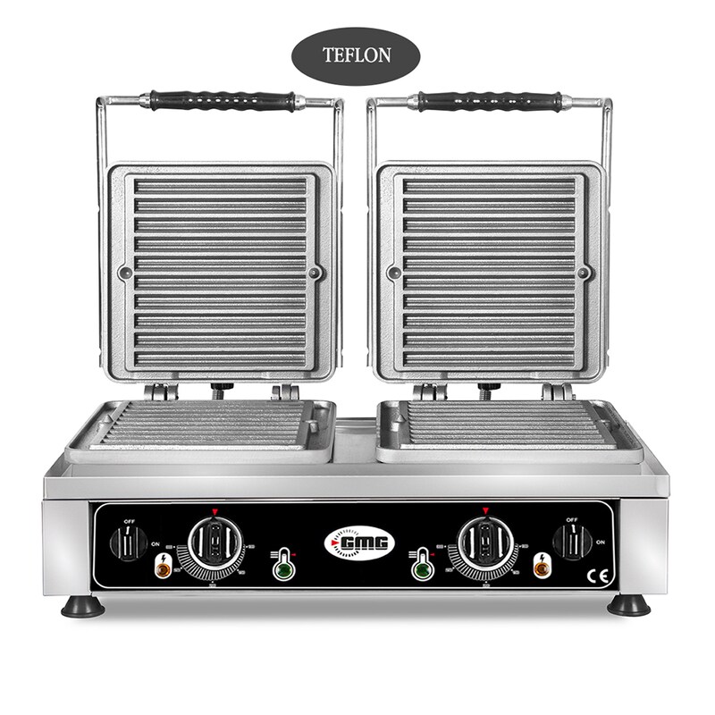GMG - Churo Waffle Iron - 2x (10 x 21cm x 2 x 1cm / 2cm) - 50° to 300°C Solid Cast Iron Baking Plate - Grease Drain