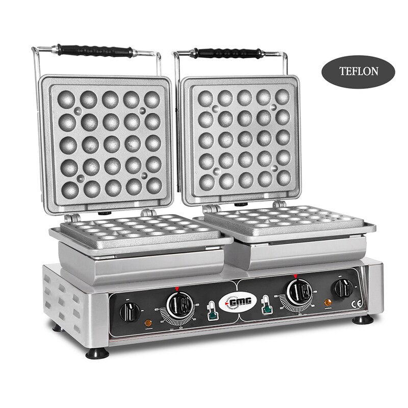 GMG - Lokmia-D Waffle Iron - 2x (25 x 3.5cm Ø x 1.7cm/3.4cm) - Interchangeable baking plate & easy assembly - 50° to 300°C - Easy cleaning
