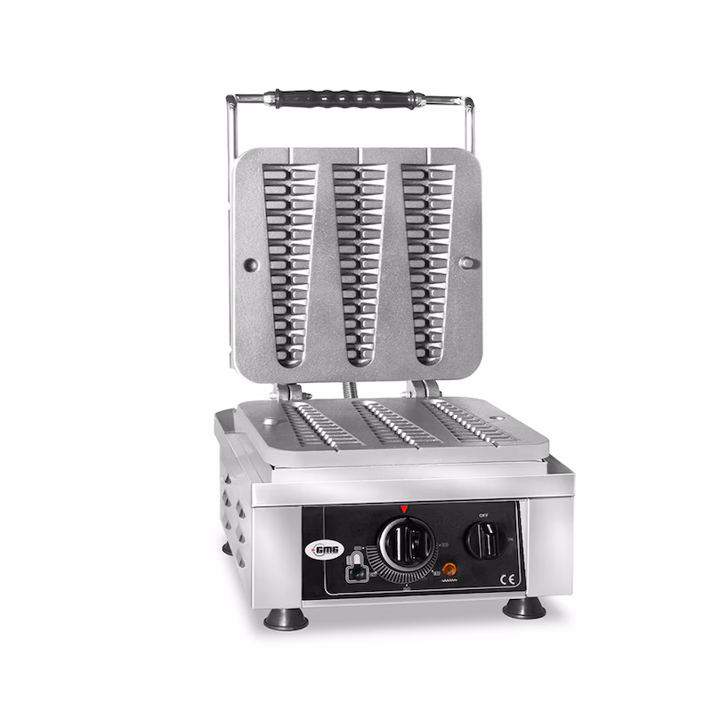 GMG - Waffle Iron Waffelino - 3x (23 x 6 x 2.4cm) - 50° to 300°C Fixed cast iron baking plate - Grease drip tray - Stainless steel housing