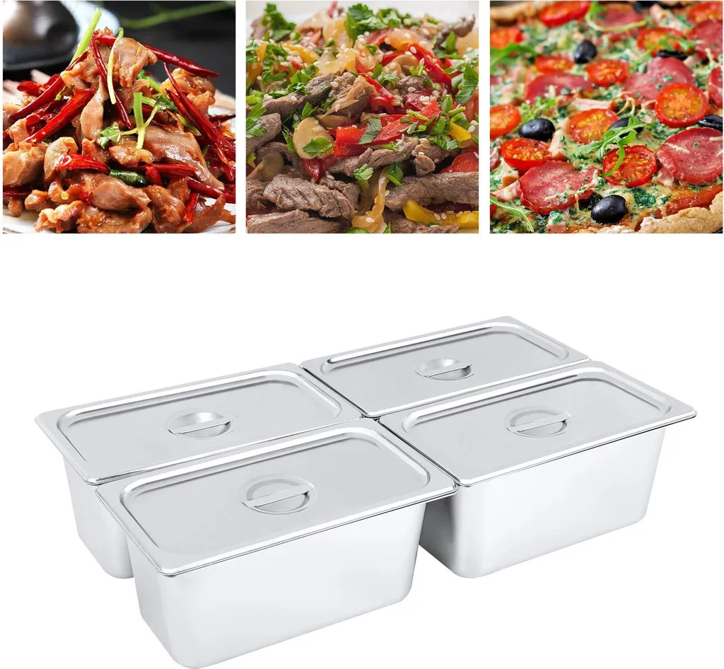 StarTech GN Container - Steamer Pan - 5 L Capacity - Stainless Steel - Extra Thick - Anti-Jam Stackable - With Lid - Set of 4