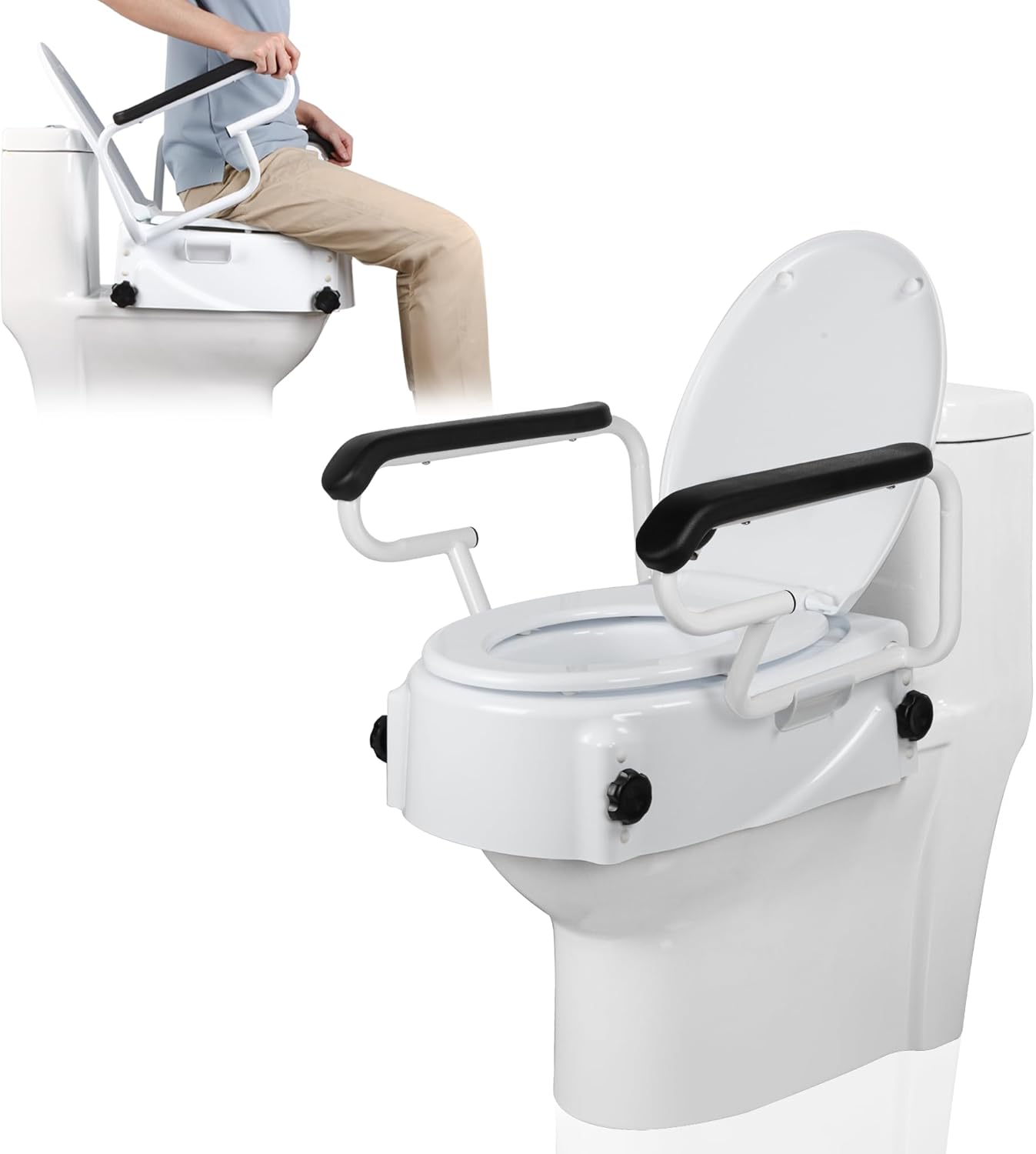 NIdreamCE Raised Toilet Seat with Armrests, Height Adjustable 5, 10 and 15 cm, Toilet Booster Seat, Ideal for Seniors and People with Disabilities, Easy to Use