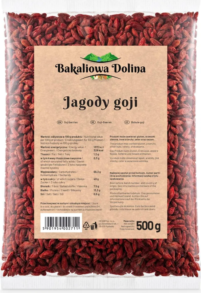 Bakaliowa Dolina Goji Berries 500g - Superfood - Antioxidants - No Additives - Natural and Dried 500g