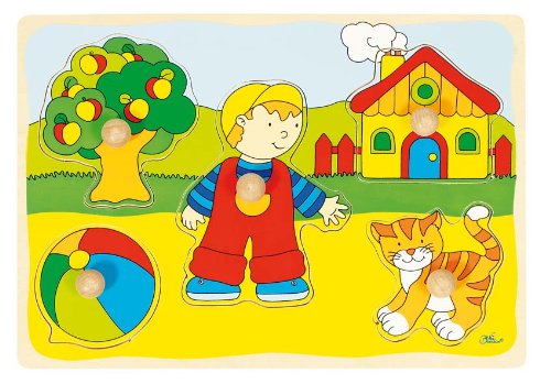 Goki Wooden Cat And House Puzzle