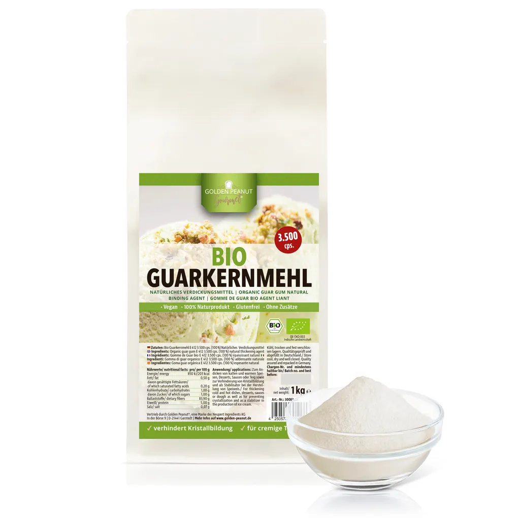 GOLDEN PEANUT Organic Guar Gum 3500 cps. ORGANIC 1kg - Guar Gum, Gluten-Free Thickener, Hydrocolloid