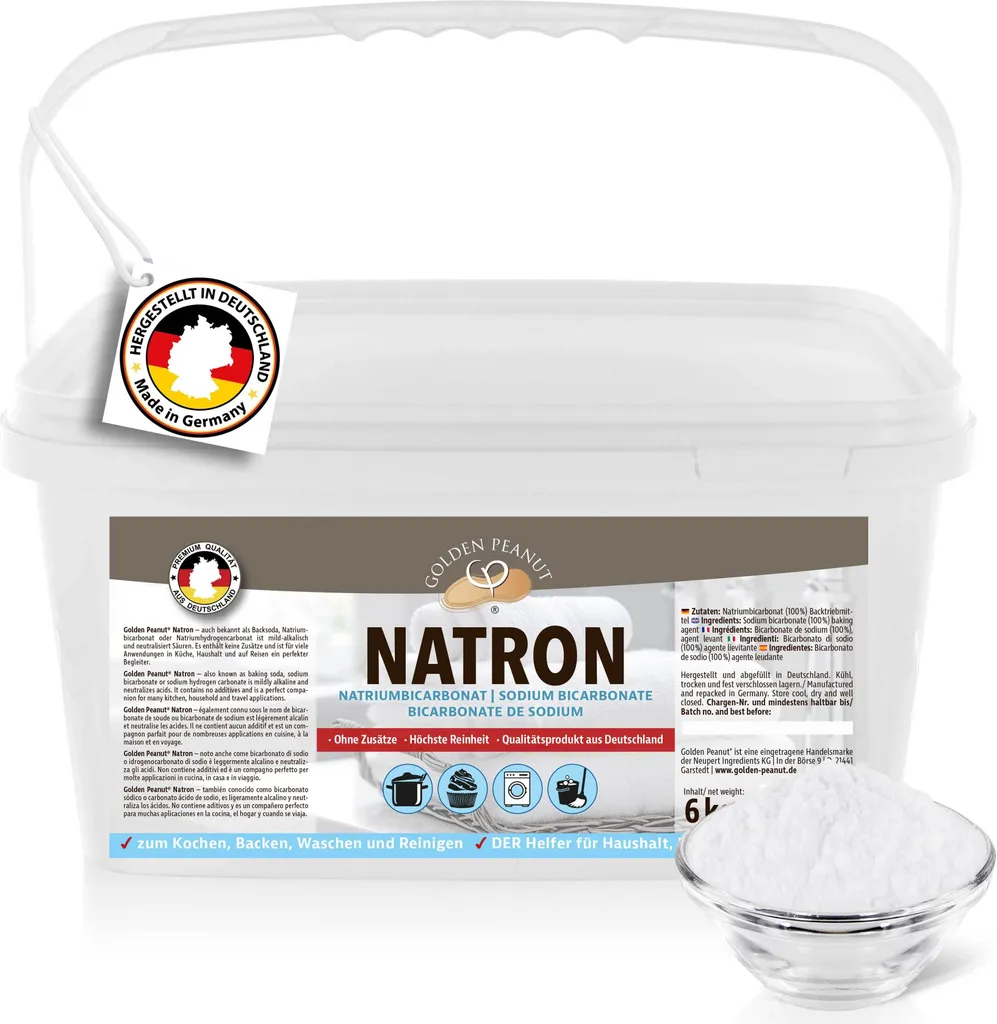 GOLDEN PEANUT Baking Soda Powder 6 kg - Premium sodium bicarbonate, baking soda, baking powder, washing soda, high-purity food grade from Germany
