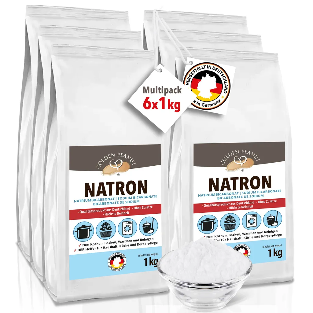 GOLDEN PEANUT Baking Soda Powder 6 x 1 kg Refill Pack Sodium Bicarbonate Baking Soda Baking Powder Washing Soda Food Grade from Germany