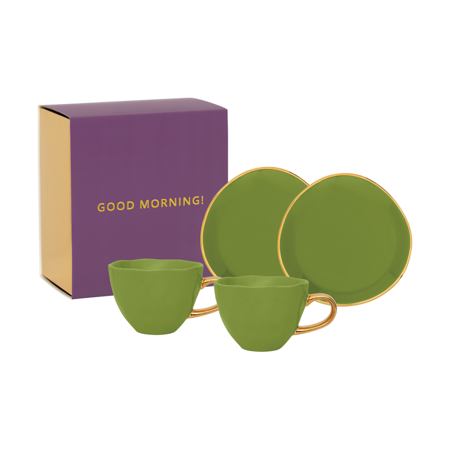 urban-nature-culture Good Morning Gift Set Cappuccino Cup & Saucer 2-Pack, Evergreen Sprig