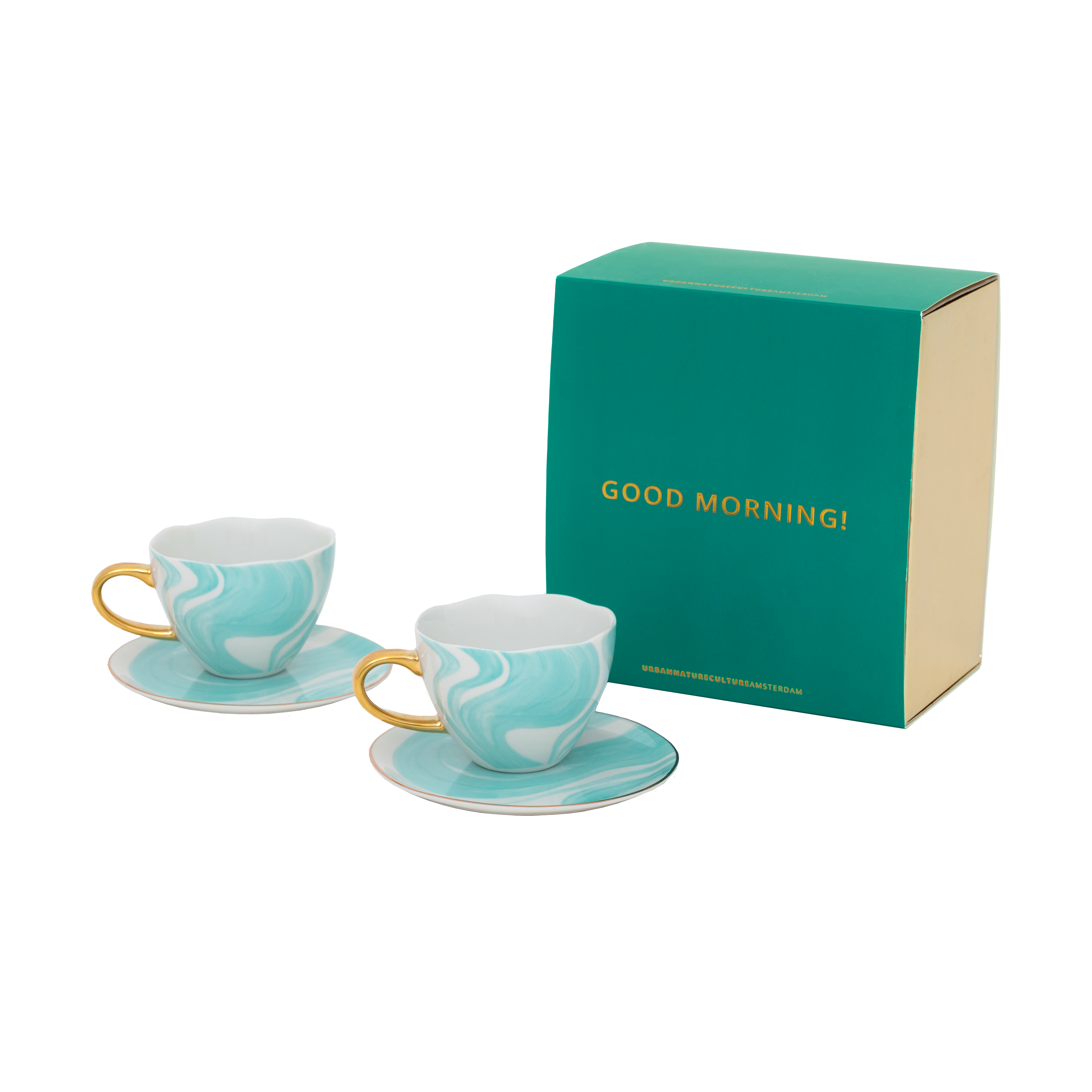 urban-nature-culture Good Morning Gift Set Cappuccino Cup & Saucer 2-Pack, Valuri emerald green