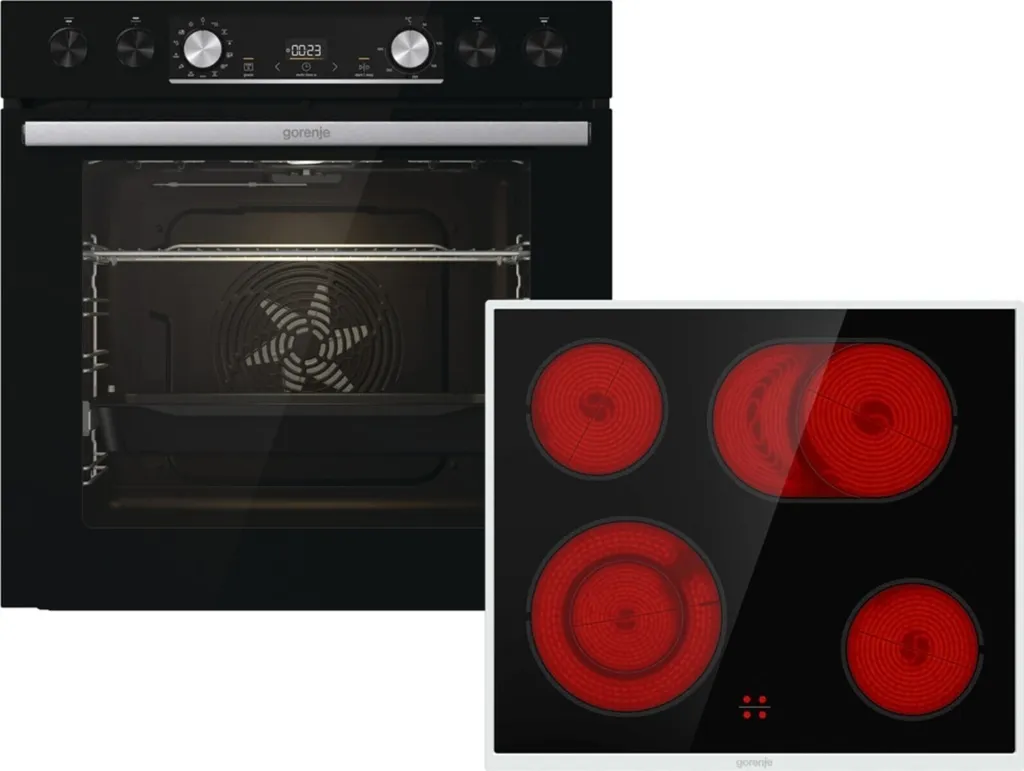 Gorenje Black Set 4 Built-in Oven Set with Glass Ceramic Hob and Stainless Steel Frame, Hot Air - 77L XXL Capacity - ExtraSteam - GentleClose - EcoClean - AirFry - PizzaMode - PerfectGrill - Telescopic Runners - Black