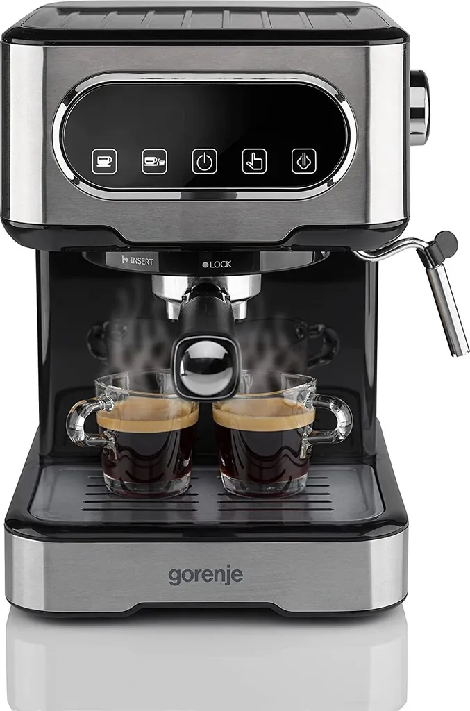 Gorenje ESCM15DBK Espresso Machine with Portafilter, Professional Milk Frother, Touch Control, EasyClean