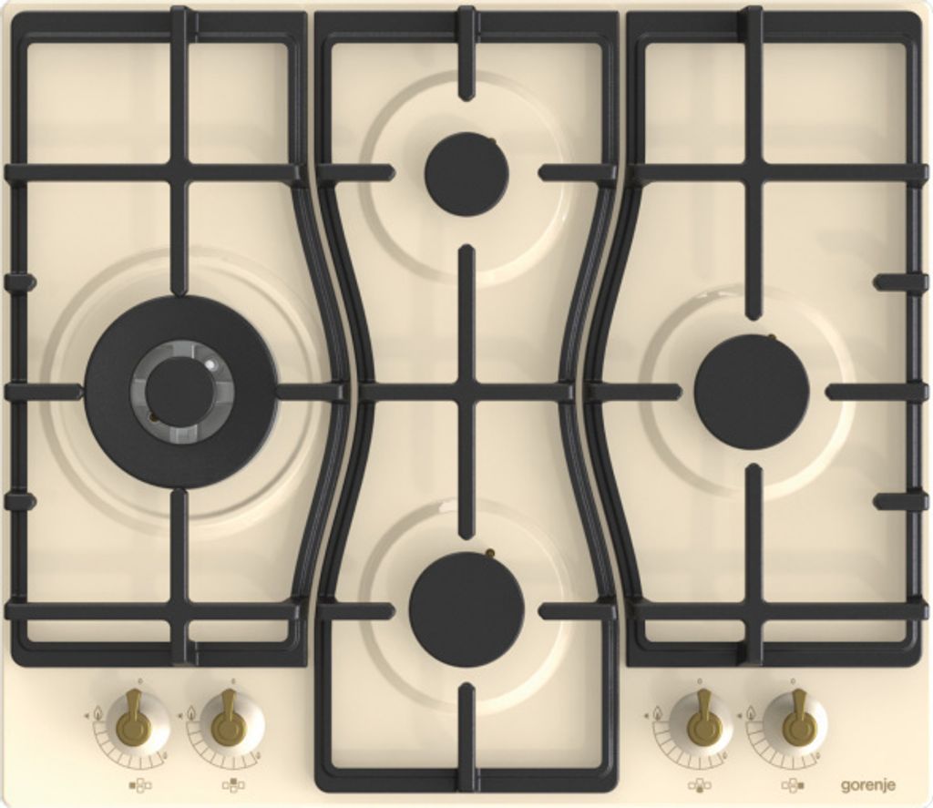 Gorenje GW6D42CLI, Beige, Integrated, 60 cm, Gas hob, Cast iron, 4 zones