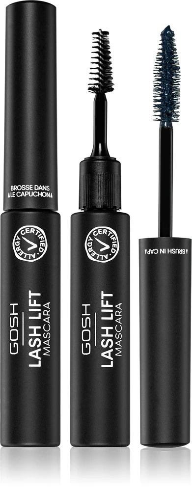 Gosh Lash Lift Mascara for divided and curled eyelashes with 2 in 1 brush