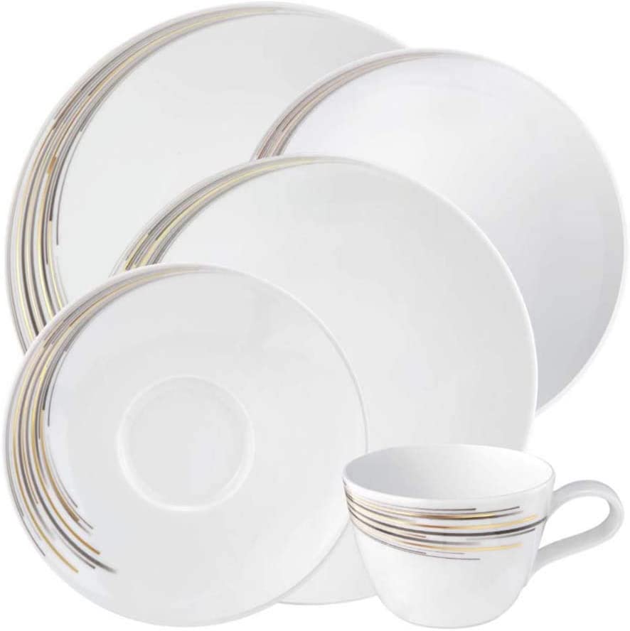 Seltmann Weiden 001.737661 Fashion Boston 30-Piece Crockery Set, Hard Porcelain, Black/Gold