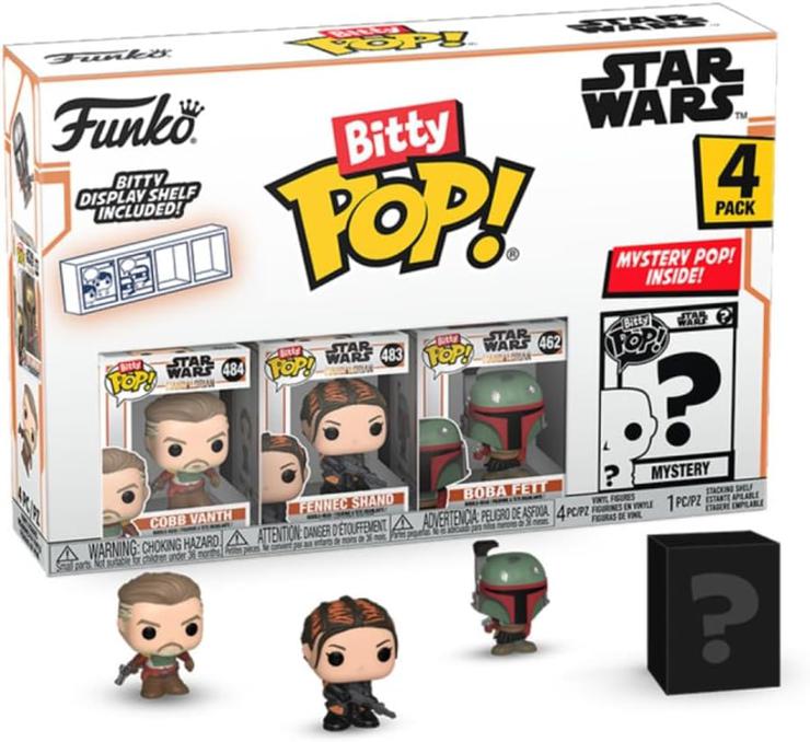 Funko Bitty POP! Mandalorian - Cobb Vanth™, Bitty Pop! Fennec Shand™, Bitty Pop! Boba Fett™, and a Mysterious Bitty Pop! Figure - 0.9 Inch (2.2 cm) Collectable - Gift Idea - Cake Topper