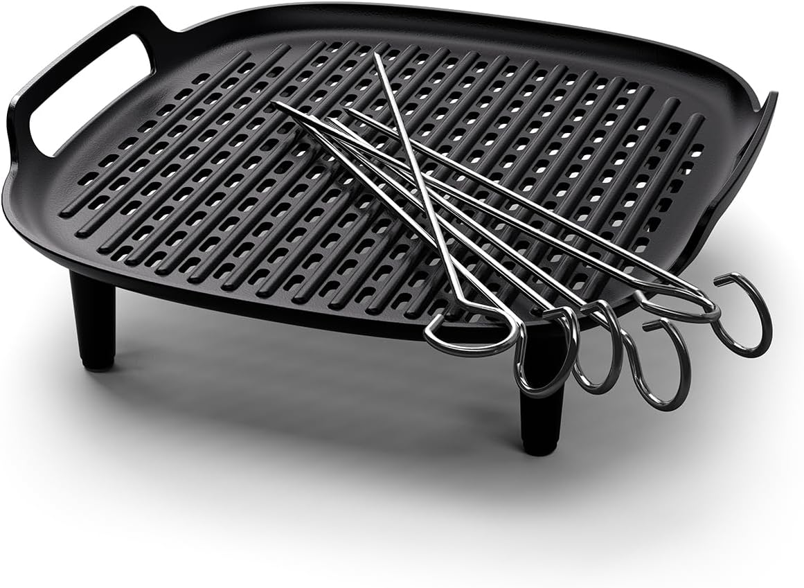 Philips Domestic Appliances Philips Airfryer Accessories Grill Kit XXL Non-Stick Grill Plate Double Layer Cooking with 6 Skewers Dishwasher Safe Recipe App Black (HD9959/00)