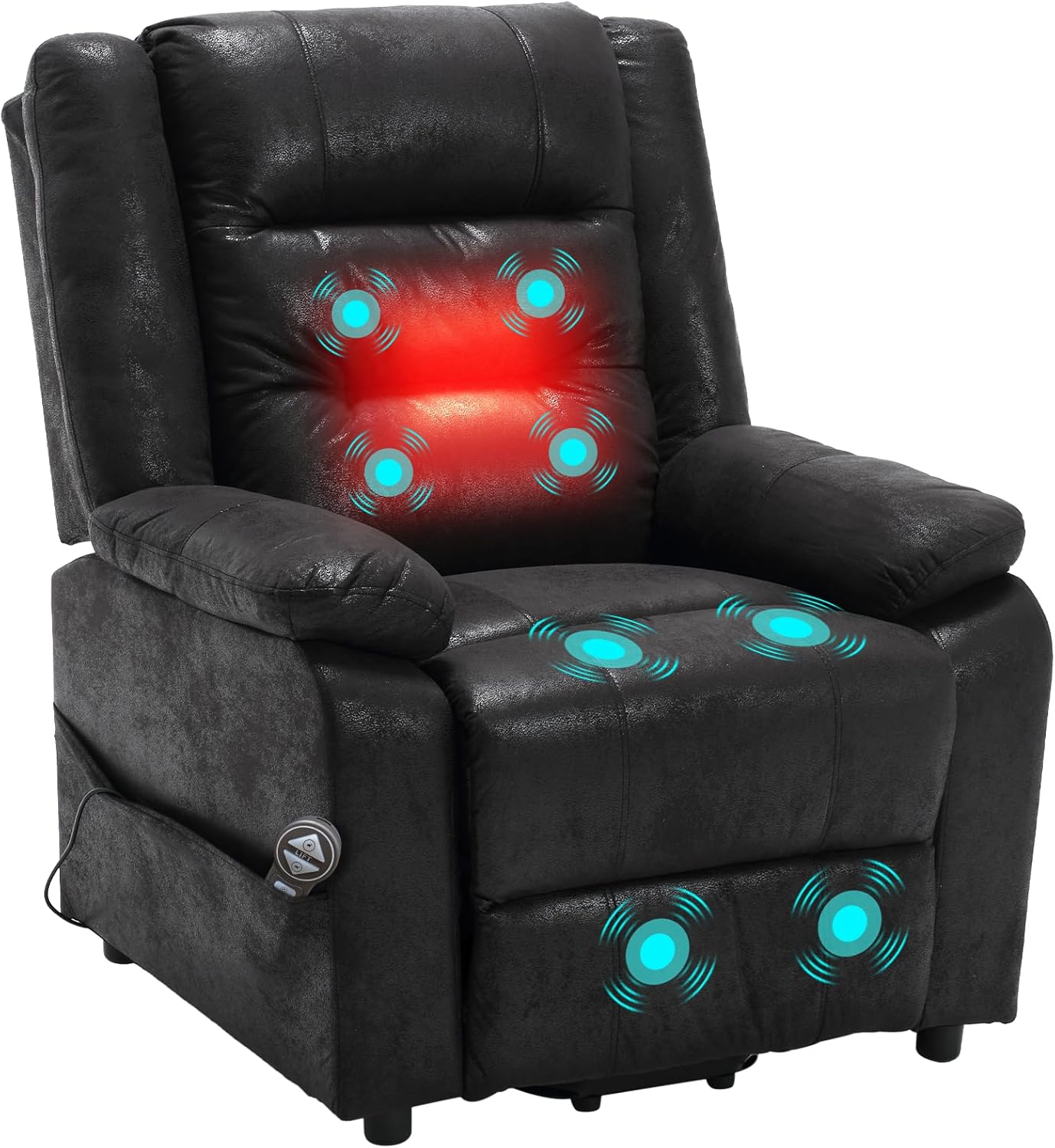 Asukale Store Electric TV Chair with Standing Aid, Relaxing Chair, Massage Chair with Heat Function, Reclining Function, Remote Control, Adjustable Sleep Function and Footrest, up to 220 kg, Black Flock Leather