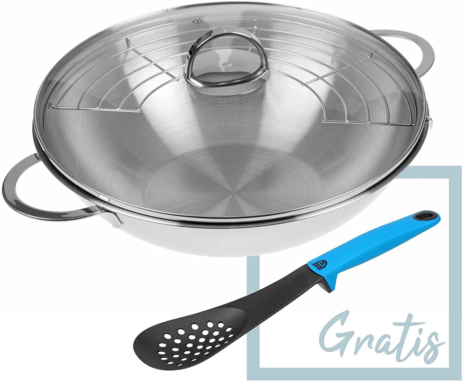 GRAWE GRÄWE Stainless Steel Wok 32 cm with Glass Lid and Shelf