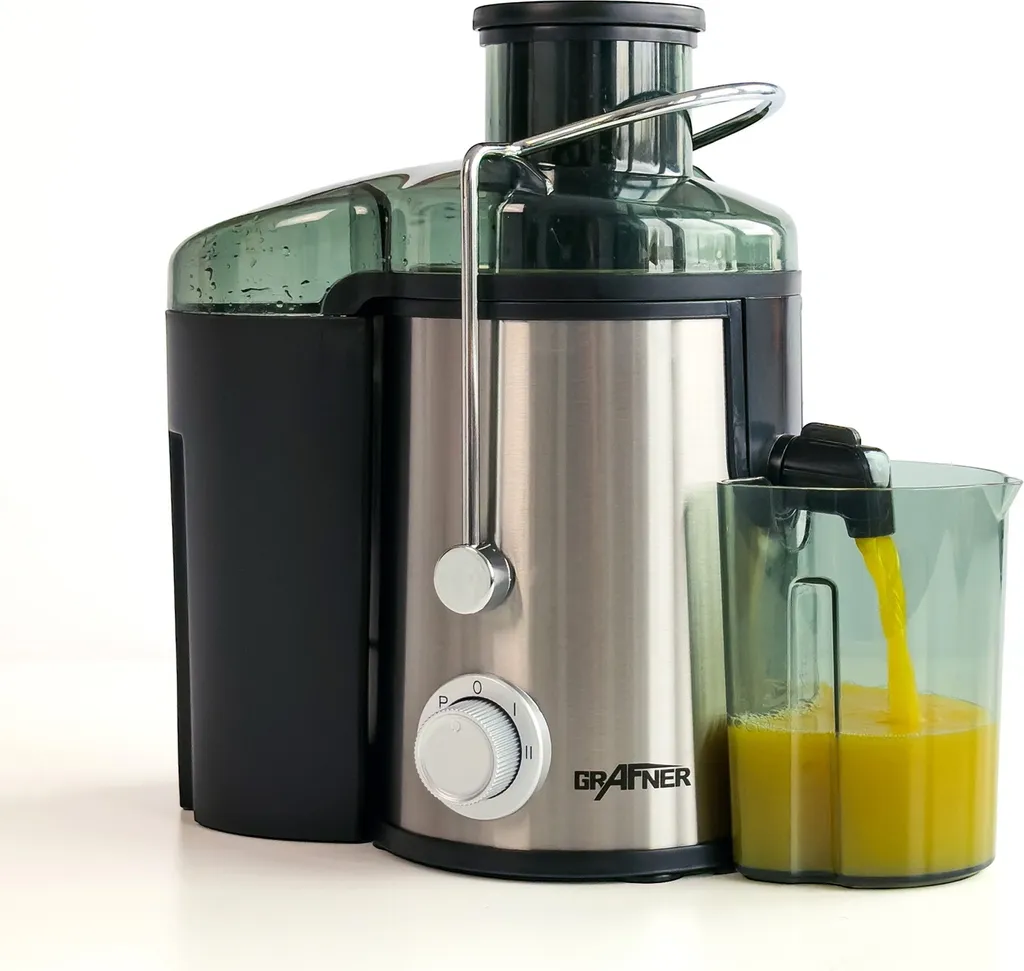 Grafner Express Juicer for Fruit and Vegetables, 400 Watts, 3 Speed ​​Settings, Large 65mm Feed Chute, 450ml Collection Container, Vitamin-Rich Juices, Stainless Steel Electric Juicer