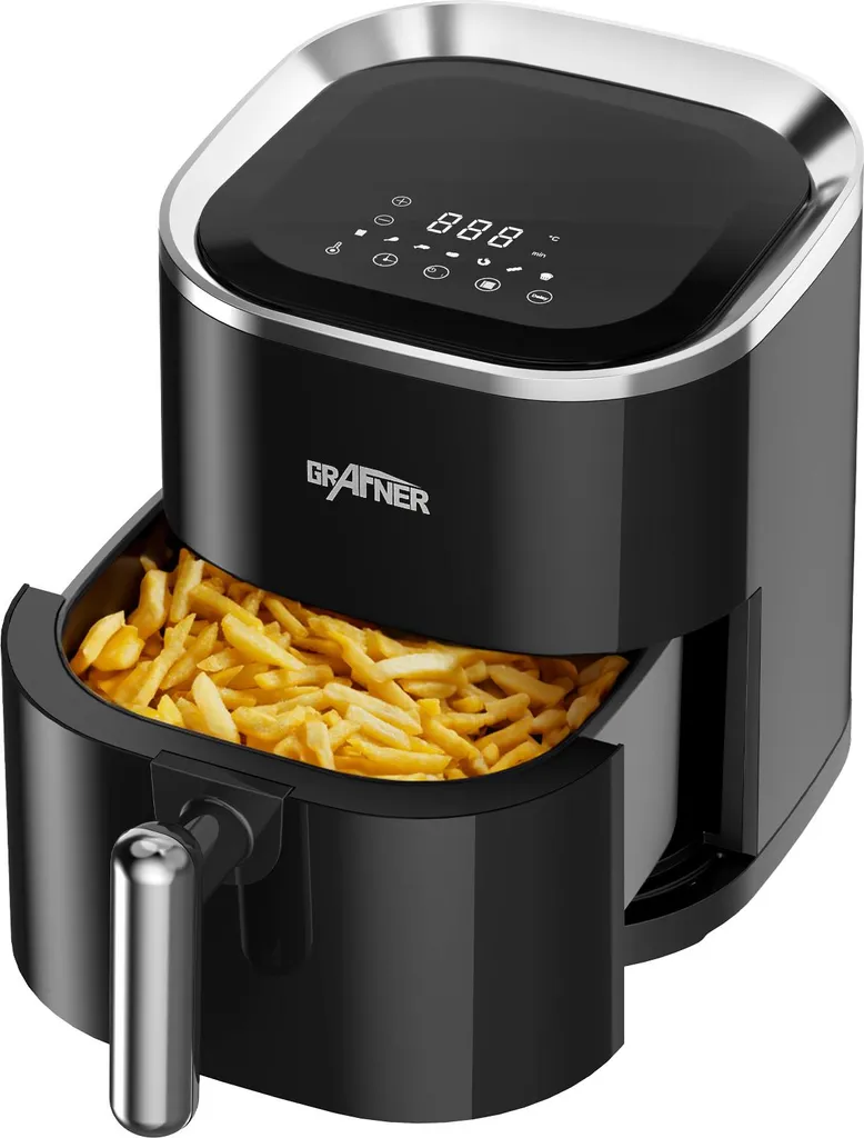 Grafner Air Fryer, 3.6 Liter, Digital, 1200 Watt, LED Touchscreen, 7 Programs, 360° Cooking System, Timer, Non-Stick Coating, Oil-Free Air Fryer
