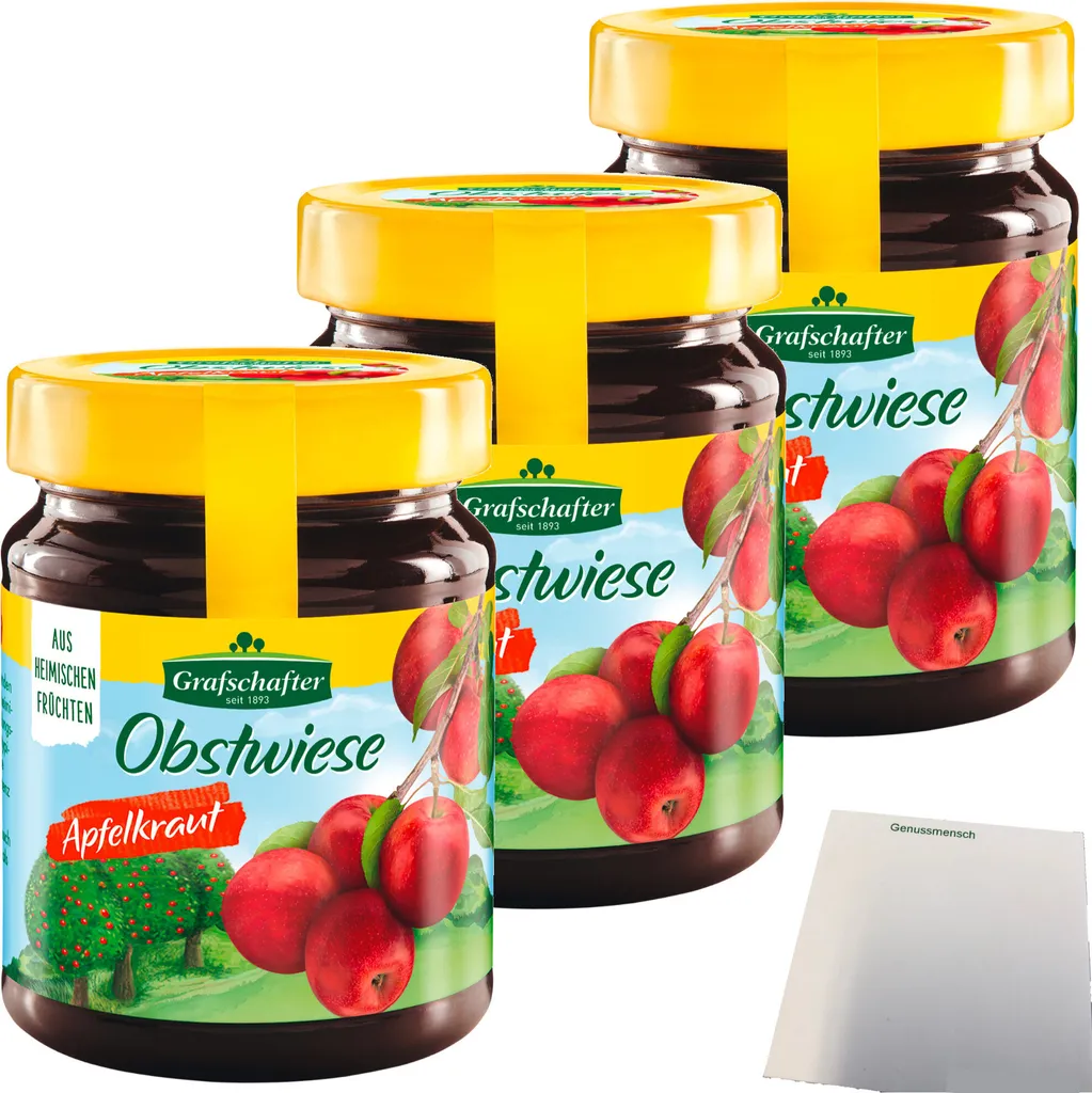 Grafschafter Obstwiese Apfelkraut fruity-fresh spread 3-pack (3x320g jar) + usy block