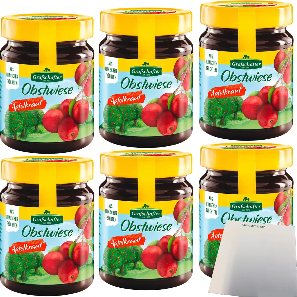 Grafschafter Obstwiese Apple Butter, fruity-fresh bread spread, 6-pack (6 x 320g jars) + usy Block 1932g