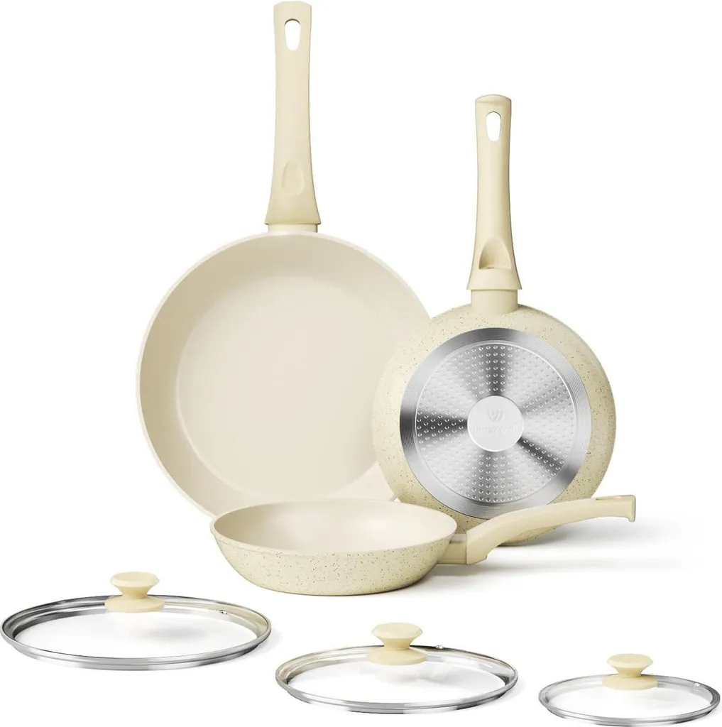sonstige Granite frying pan set, 6-piece, non-stick, PFOA-free, with lids, 20/24/28cm