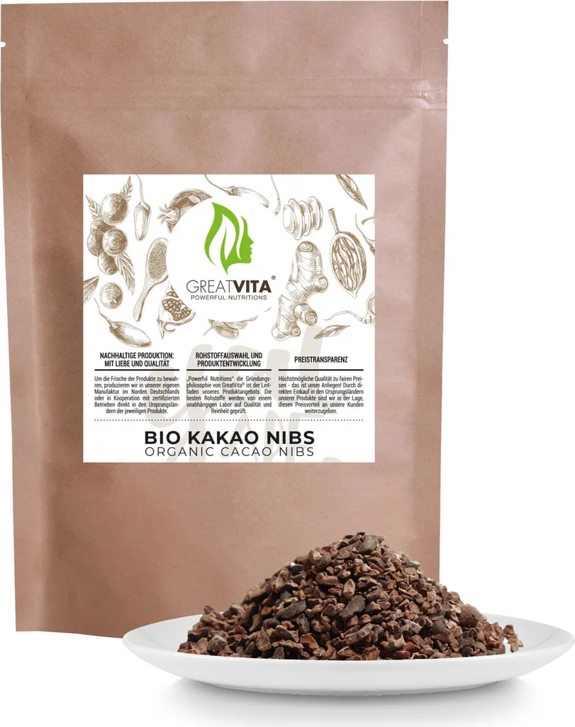 Ingo Steyer GmbH & Co. KG GreatVita Cacao Nibs 400g | Natural product without additives from Peru, ideal as a topping