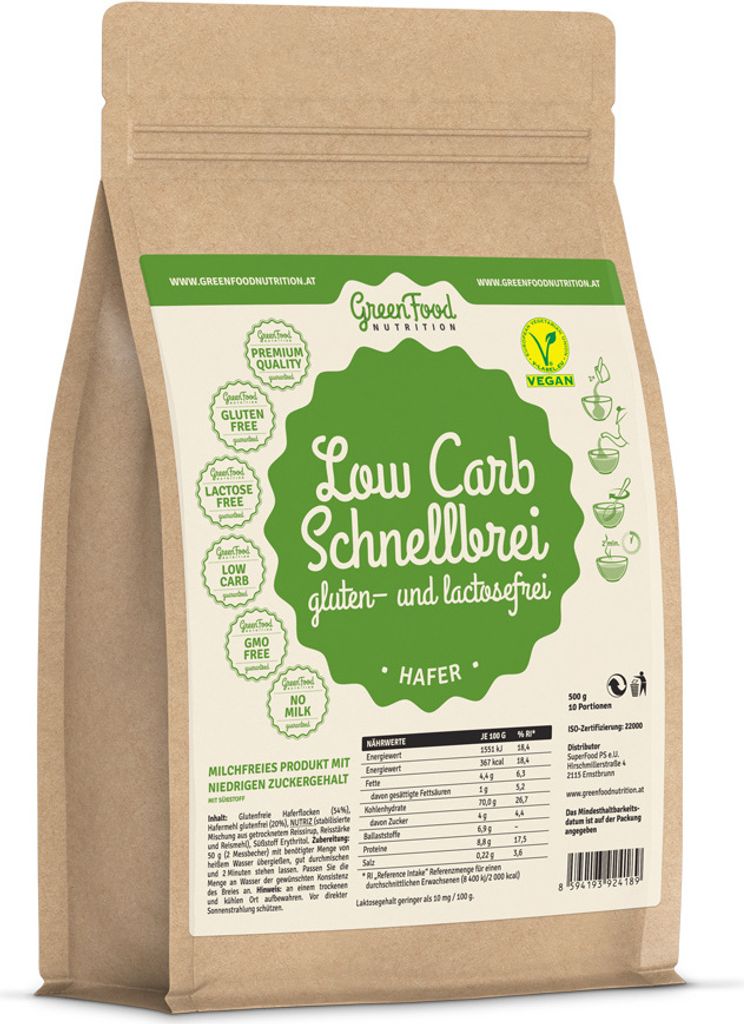 GreenFood Nutrition LOW CARB quick porridge without gluten and lactose 500g