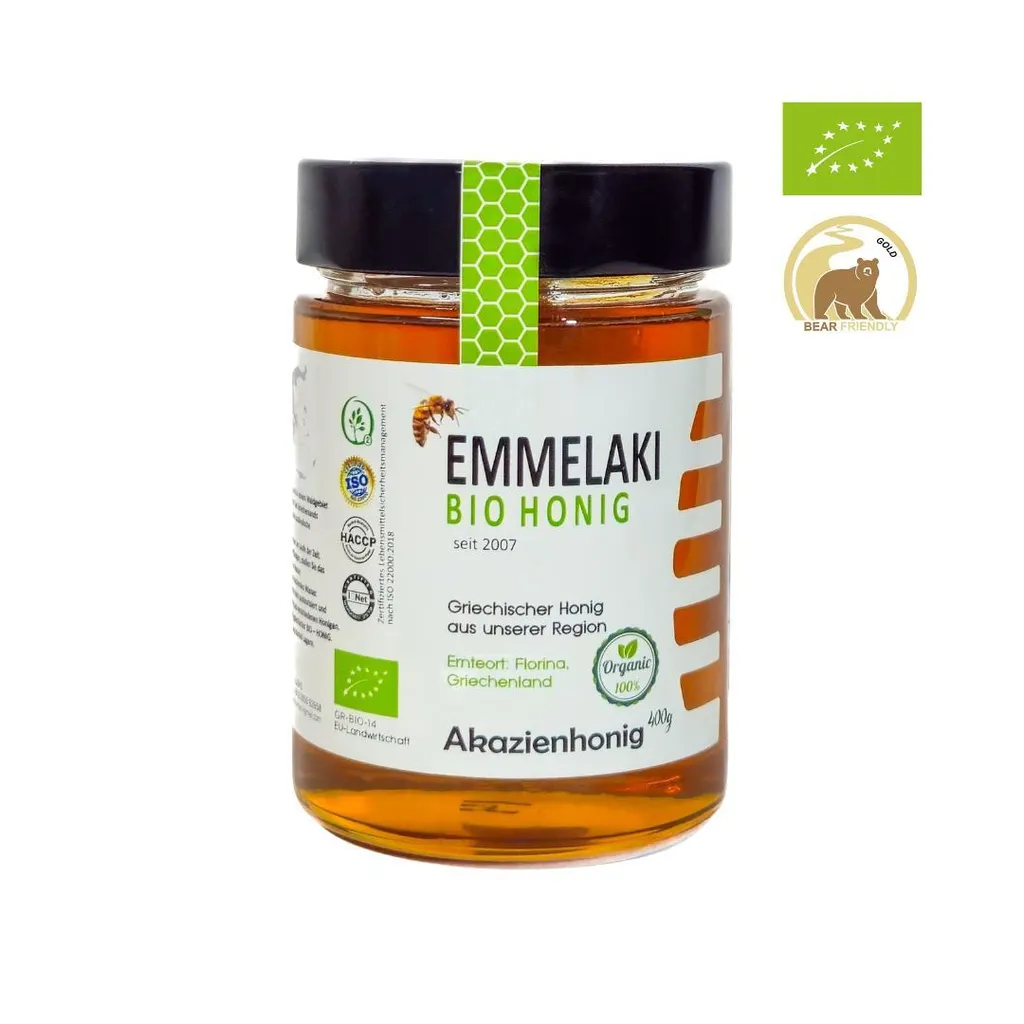 Emmelaki Organic Greek acacia honey – untreated honey from Greece – unpasteurized – 400g