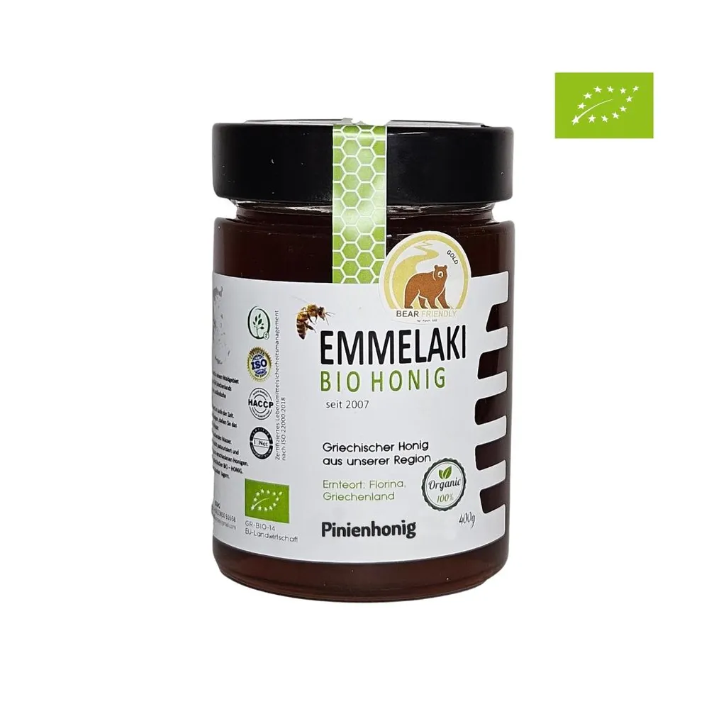 Emmelaki Organic Greek pine honey – untreated honey from Greece – unpasteurized – 400g