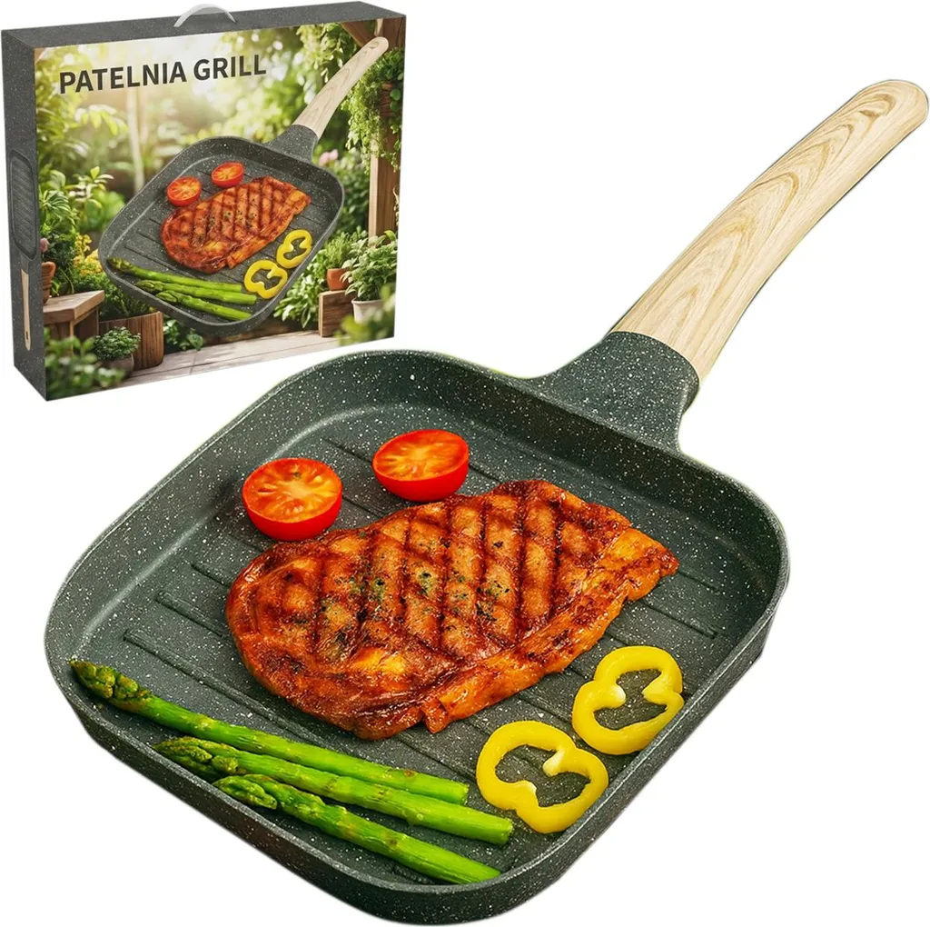 HARD-ER Compact grill pan, induction/gas compatible, even heat, non-stick coating, healthy frying