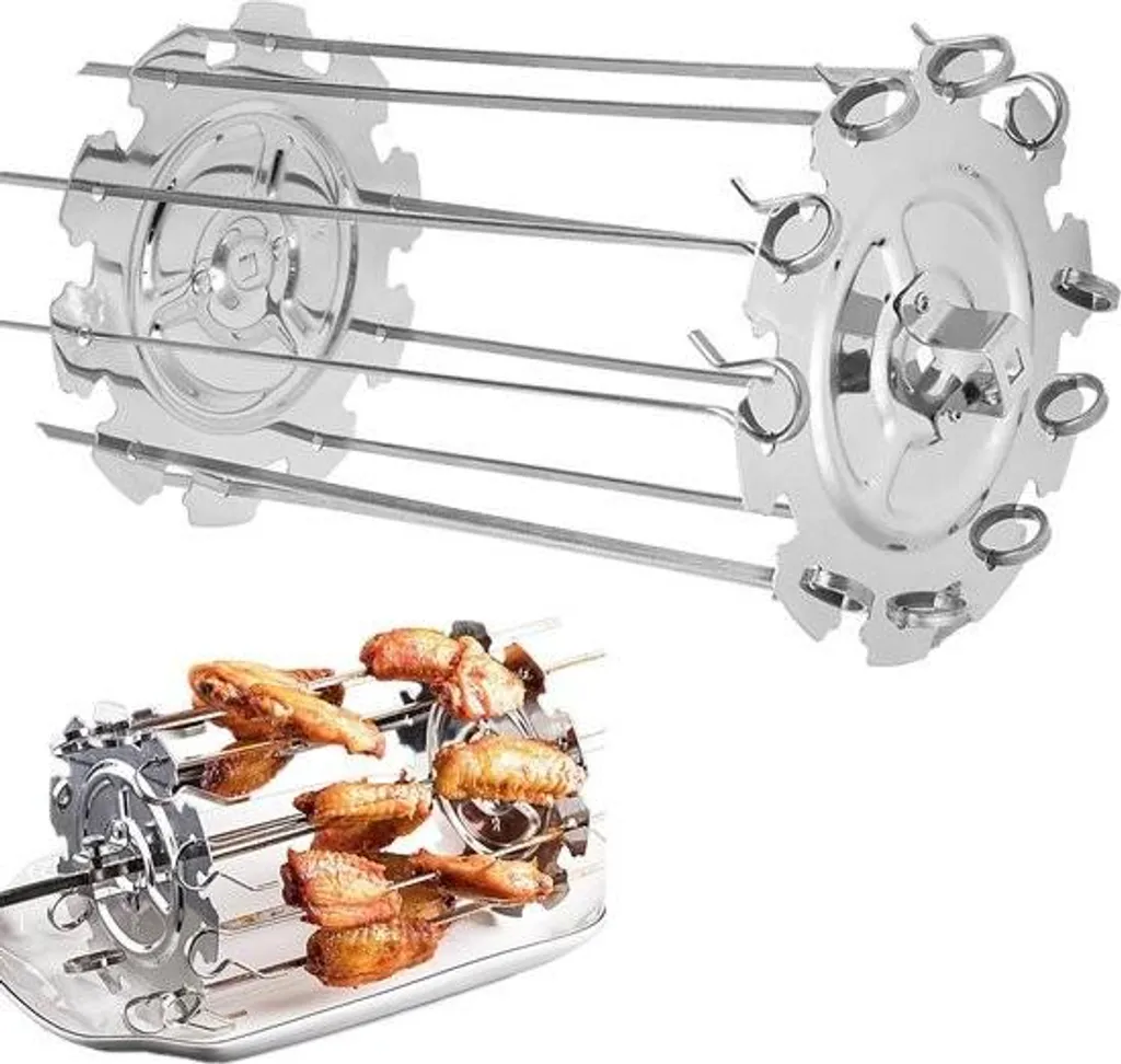 Merkloos Rotisserie grill spit, stainless steel grill basket, stainless steel spit cage, stainless steel grill, universal grill spit, 20 cm, for outdoor activities