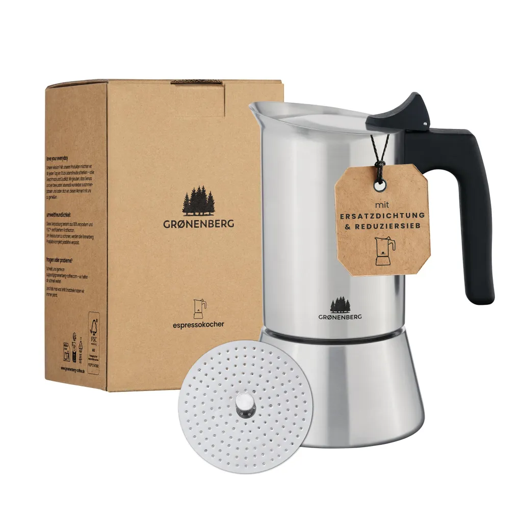 Grønenberg Groenenberg Induction Espresso Maker 6 Cups | Stainless Steel Mocha Pot 300ml