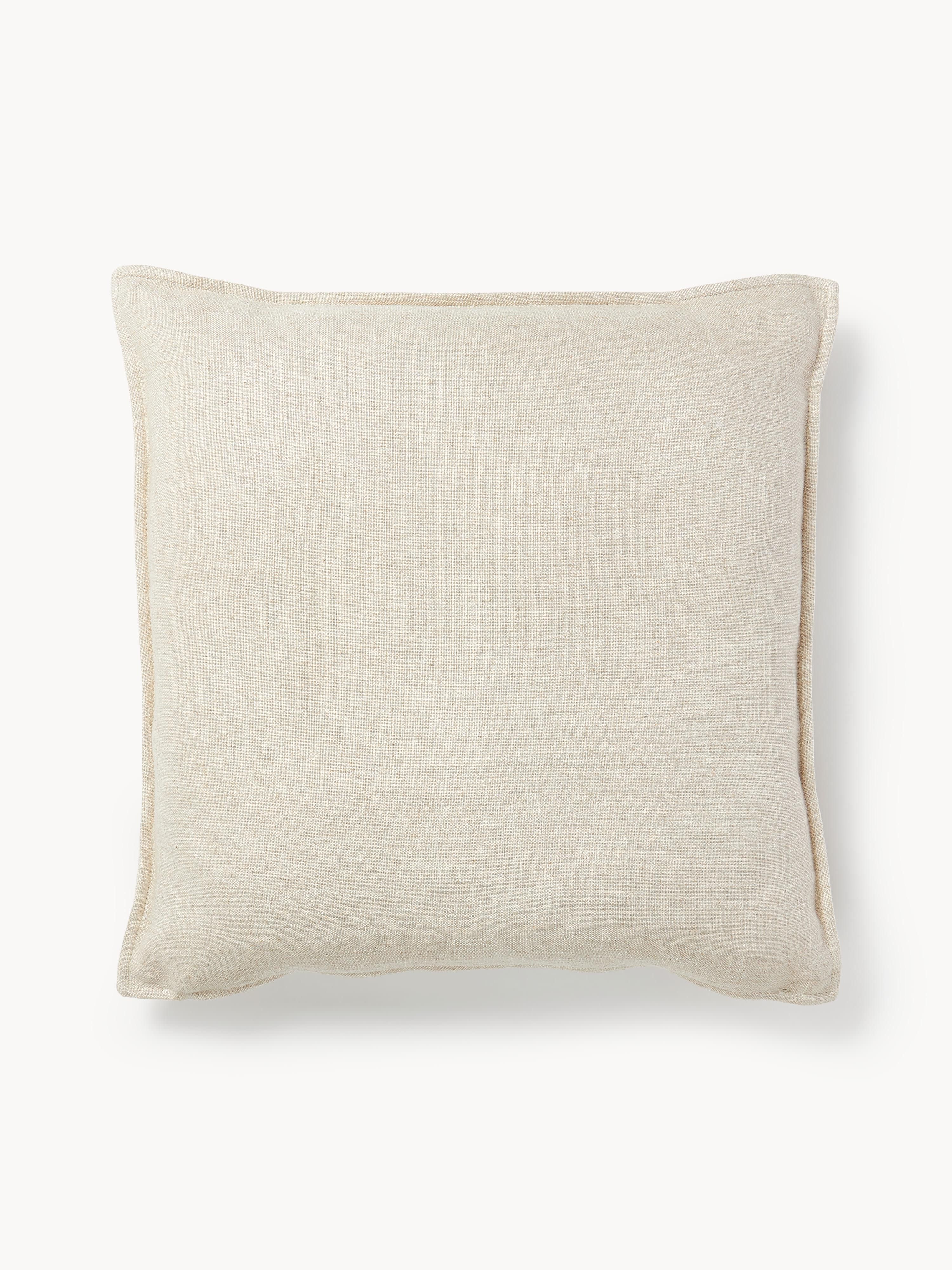 Westwing Collection Large Lennon sofa cushion made of linen blend, 60 x 60 cm, Linen blend beige