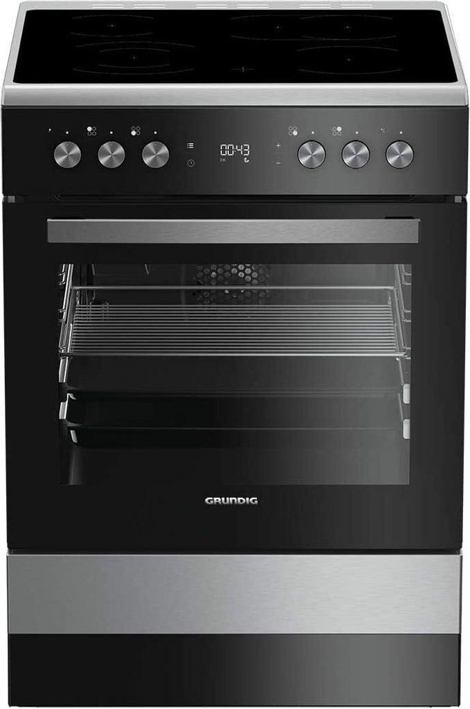 GRUNDIG freestanding cooker with glass ceramic hob GFBM23420XC / 8 heating modes / 2-level telescopic runners / glass ceramic hob with dual-circuit and roasting zone / 72 l usable volume