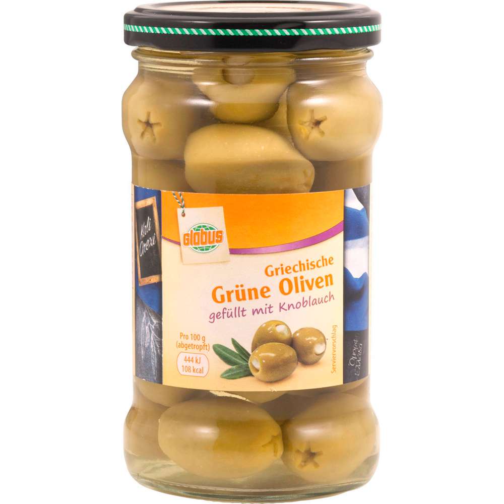 GLOBUS Green olives stuffed with garlic