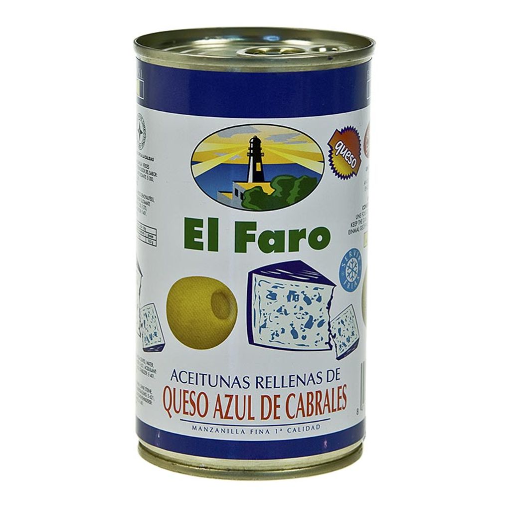 Green olives with blue cheese in brine, El Faro