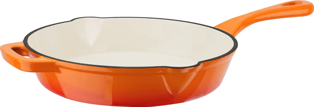GSW cast iron frying pan Ø 26 cm with 2 spouts, orange-red enamelled