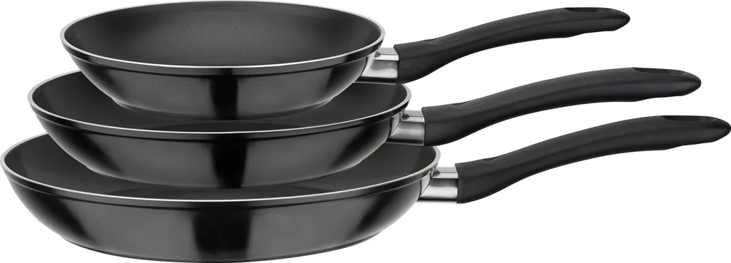 GSW Nova 3-piece frying pan set, black, aluminum, plastic, frying pan approx. ø 20 x H 4.2cm / ø approx. 24 x H 4.4cm / ø approx. 28 x H 4.8cm