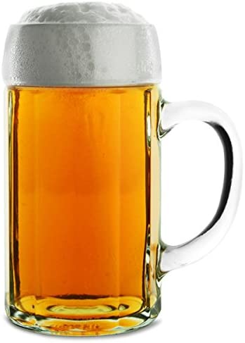 Stölzle Lausitz Beer Seidel Corners 35ml/1L 6 Piece German Beer Mug Set Glass Stones Large with Handles \"Steins\" Beer Glass Mugs