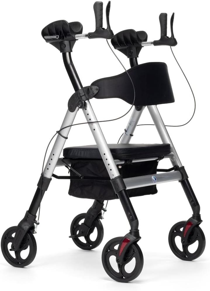 FabaCare Goliat Artro Arthritis Rollator, Foldable Arthritis Rollator, Height-Adjustable Forearm Pads, Bag, Seat Back Strap, up to 200 kg, Silver