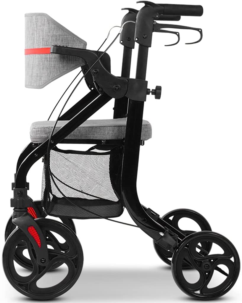 Rolling Walkers Foldable Rollator Walker, Mobility Walking Aid for Elderly, Lightweight Wheelchair, Senior Rollator with Backrest and Seat, Shopping Trolley (Size: 59 x 69 x 94 cm)