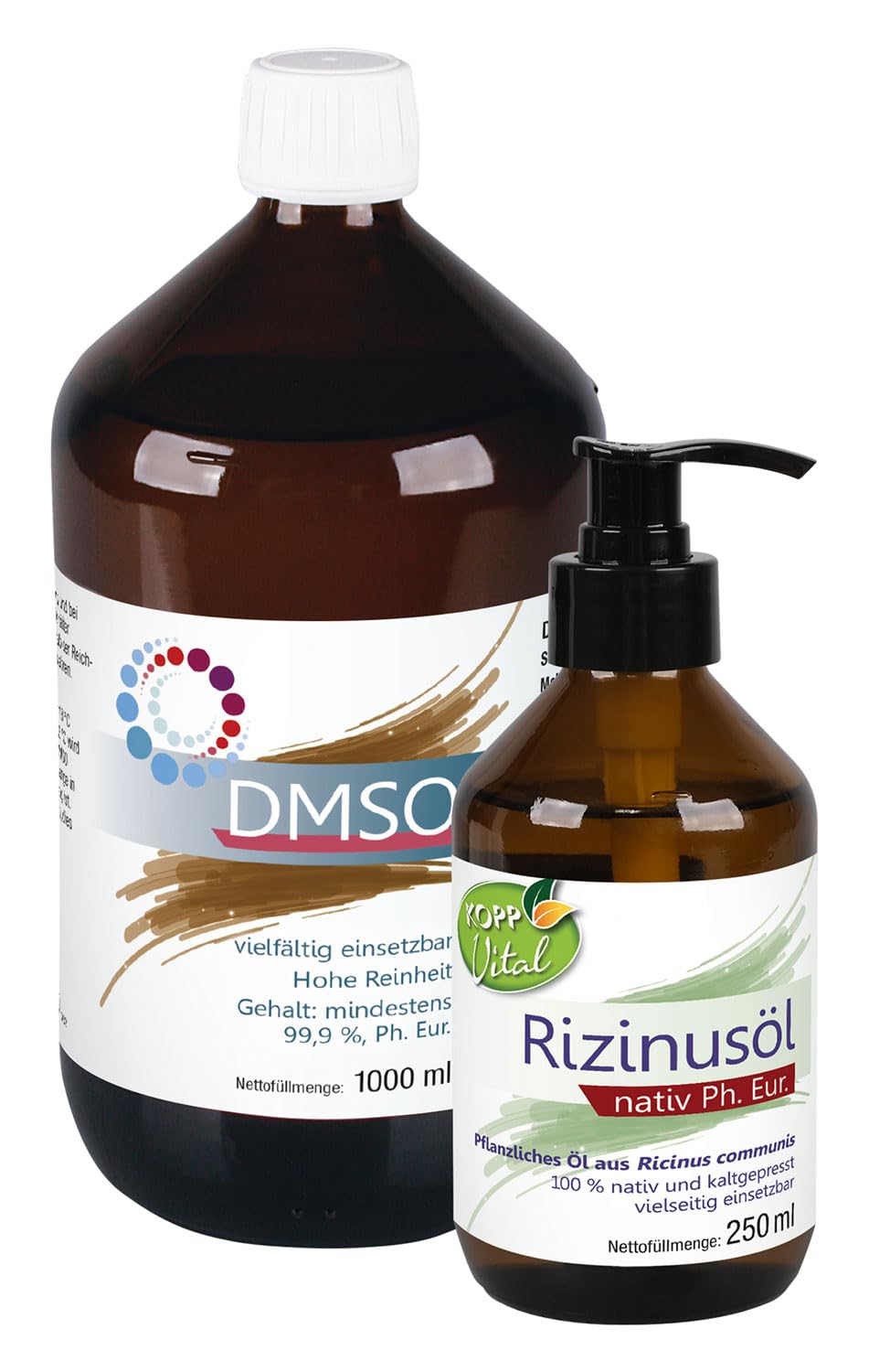 Kopp Verlag Kopp Vital® Castor Oil Native Ph. Eur. 250 ml & KOPP DMSO 99.9% Ph. Eur. Dimethyl Sulfoxide Pharma 1 Litre