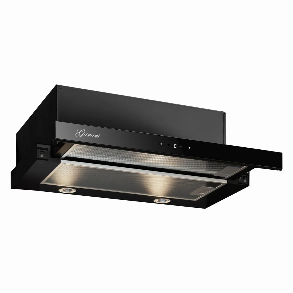 Gurari CH 3003 C extractor hood, flat screen hood, 60cm, built-in, 1000m³/h, black glass