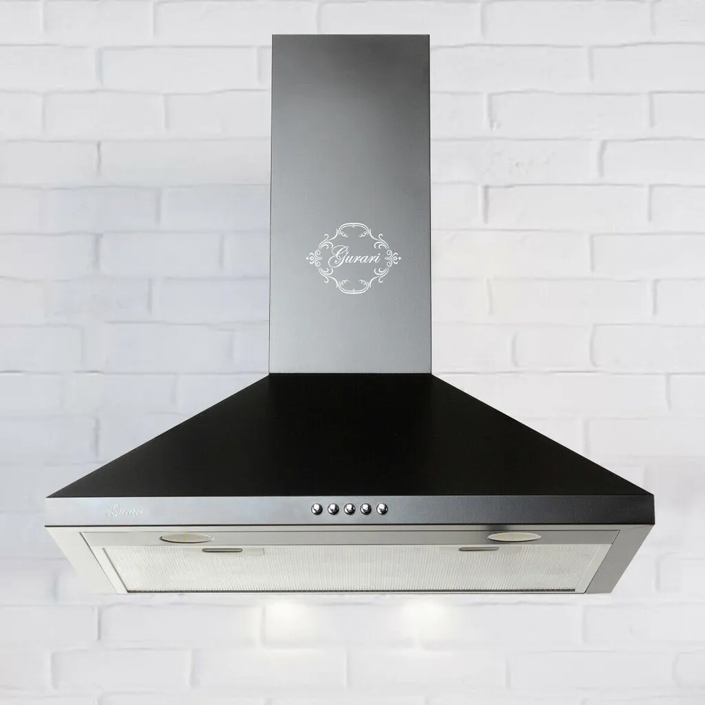 GURARI wall-mounted extractor hood GCH 147 5 BL with 150mm exhaust hose, black lacquered, extractor hood, 50cm cooker hood, 1000m³/h