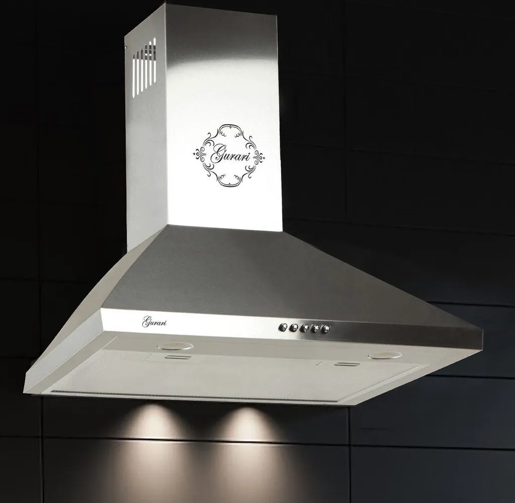 GURARI wall-mounted extractor hood GCH 147 IS 6 incl. recirculation kit, 60 cm extractor hood, in stainless steel, 1000m³/h, very powerful suction, 3 speeds, extractor hood incl. carbon filter for recirculation mode